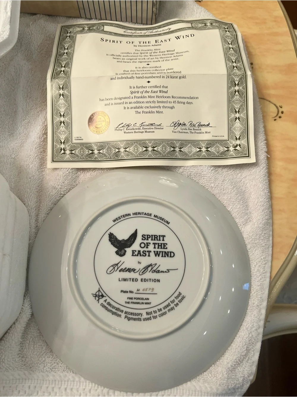 'Spirit of the East Wind' collectible plate from the Franklin Mint Collection.